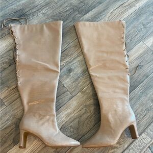 Nadia’s Tan Over the Knee Boots thigh high with Block Heel sz 12W